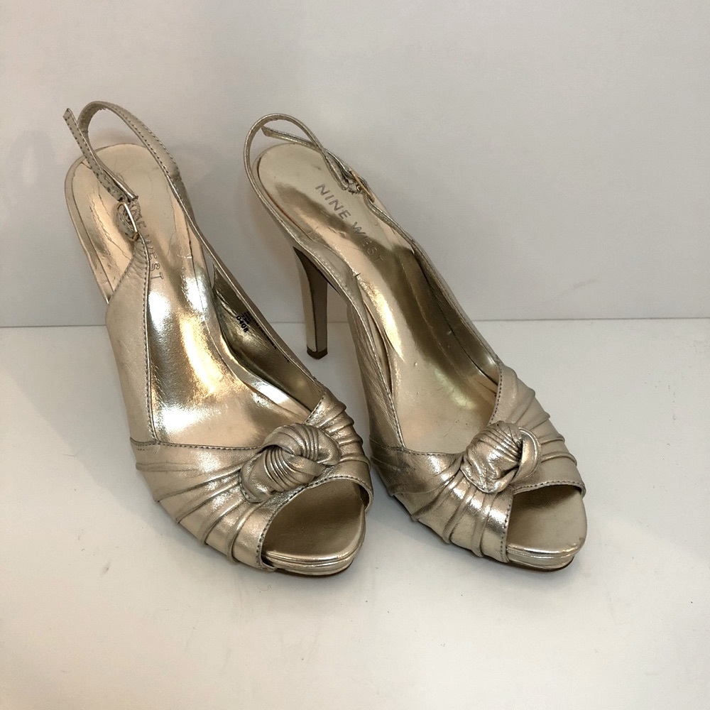 Nine West Gold High Heel Evening Shoes, Size 7